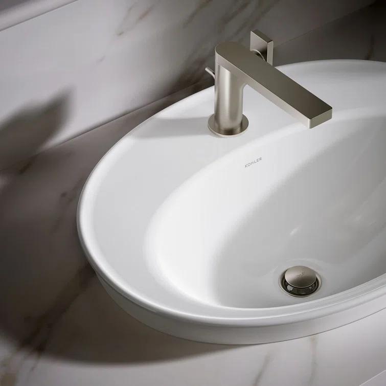 Serif® Ceramic Oval Drop-In Bathroom Sink with Overflow