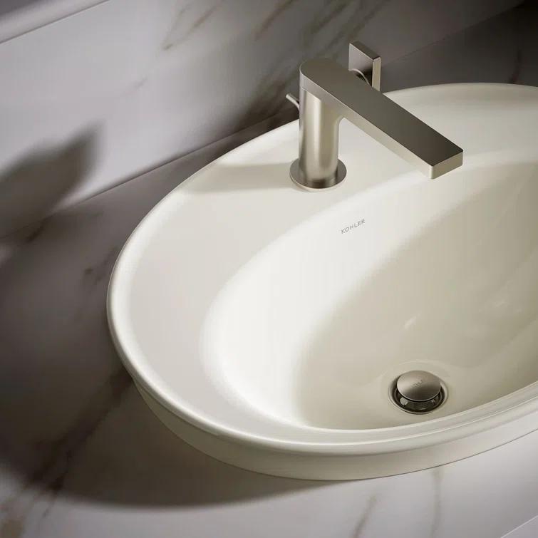 Serif® Ceramic Oval Drop-In Bathroom Sink with Overflow