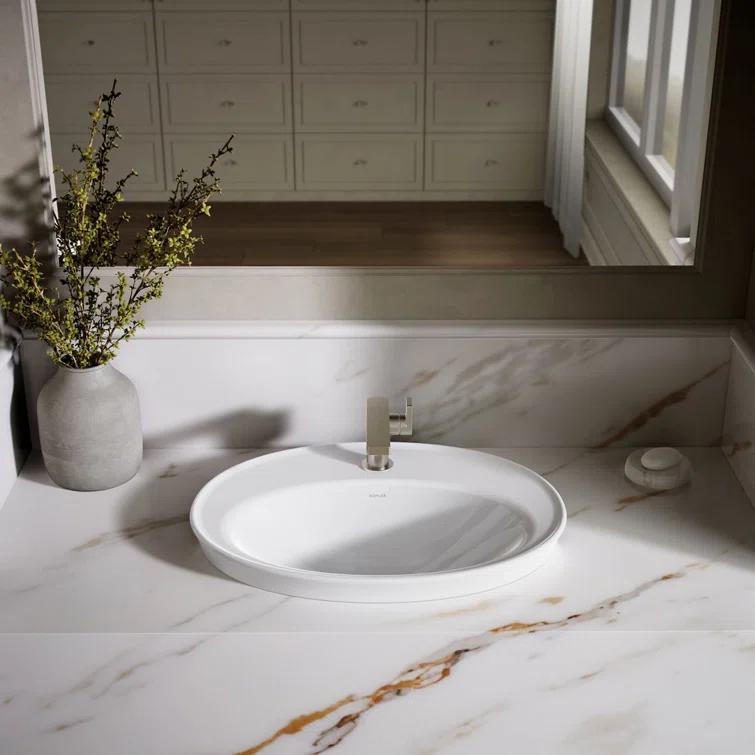 Serif® Ceramic Oval Drop-In Bathroom Sink with Overflow