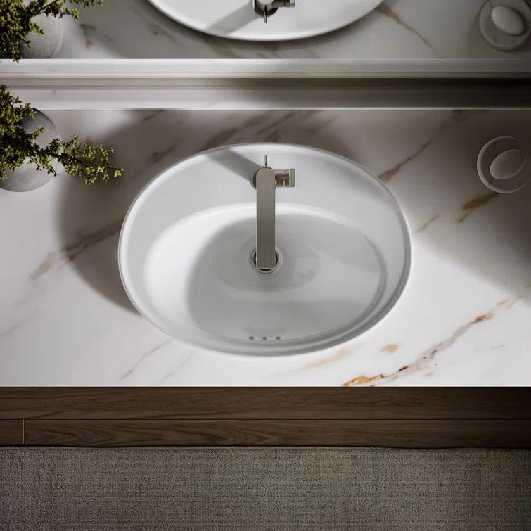 Serif® Ceramic Oval Drop-In Bathroom Sink with Overflow