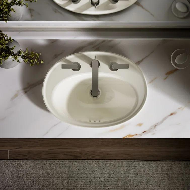 Serif® Ceramic Oval Drop-In Bathroom Sink with Overflow