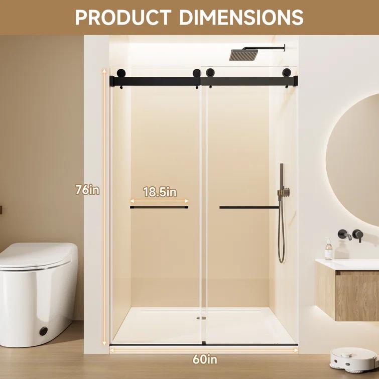 Rizzon 56-60 " W X 76 " H Double Sliding Frameless Shower Door  5/16" Tempered Glass, Stainless Steel Hardware | Wayfair