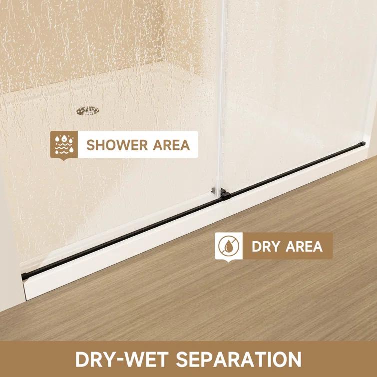 Rizzon 56-60 " W X 76 " H Double Sliding Frameless Shower Door  5/16" Tempered Glass, Stainless Steel Hardware | Wayfair