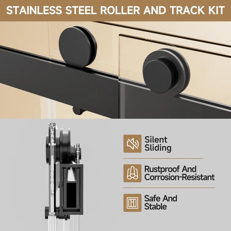 Rizzon 56-60 " W X 76 " H Double Sliding Frameless Shower Door  5/16" Tempered Glass, Stainless Steel Hardware | Wayfair