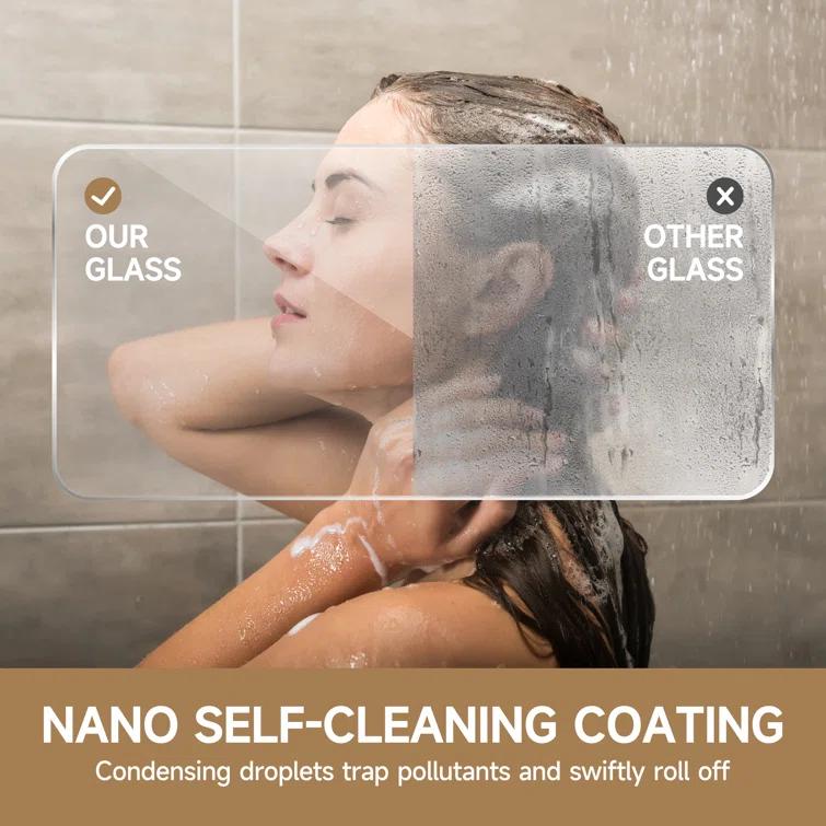 Rizzon 56-60 " W X 76 " H Double Sliding Frameless Shower Door  5/16" Tempered Glass, Stainless Steel Hardware | Wayfair