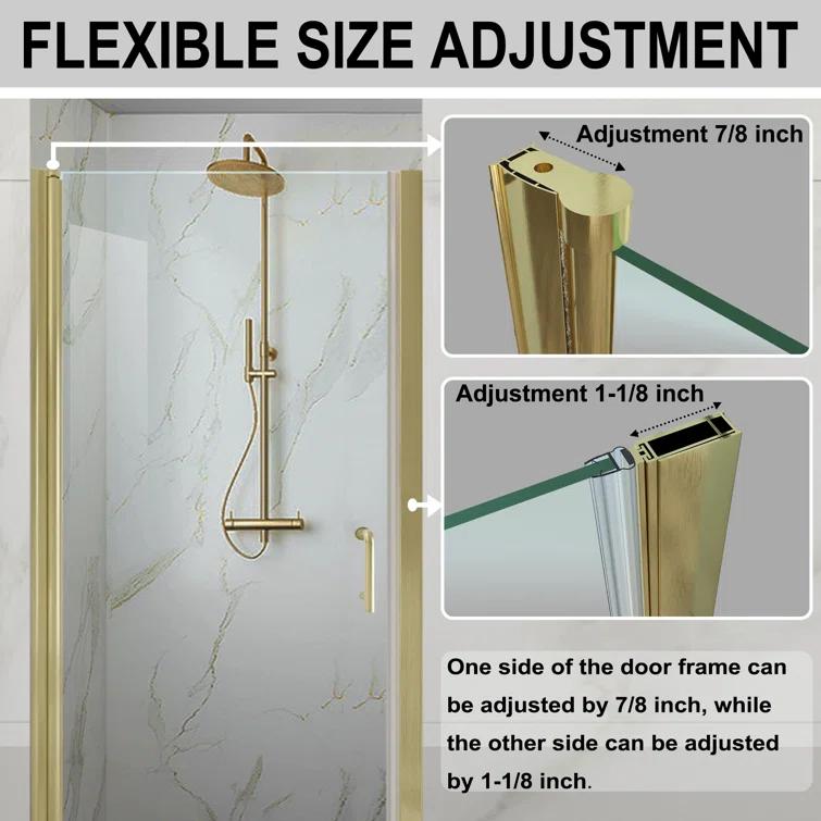 32-33.5 in. W x 72 in. H Pivot Swing Frameless Shower Door with Clear SGCC Tempered Glass