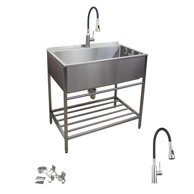 TFH-3622-SS 36'' L x 22'' W Free Standing Laundry Sink with Faucet