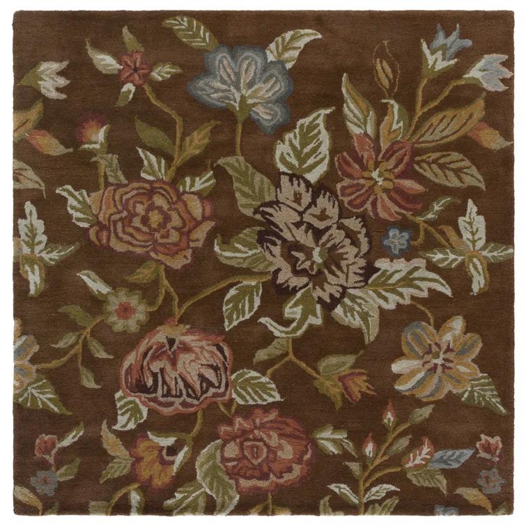 Emrick Hand Hooked Wool/Cotton/Latex Floral Rug in Brown