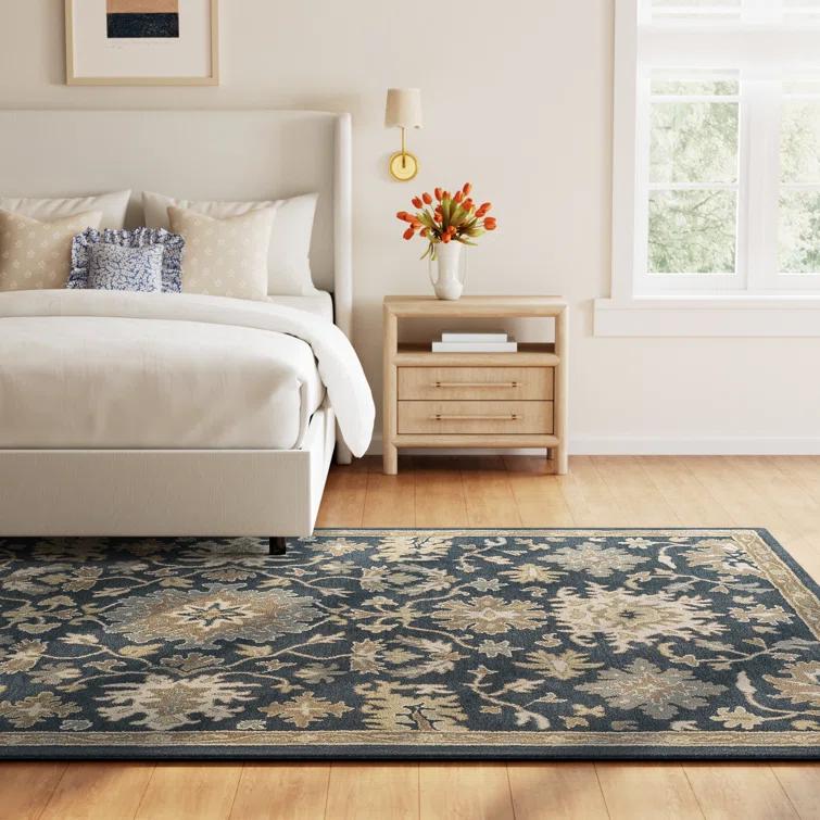 Arden Floral Handmade Tufted Wool Navy/Brown/Light Beige Area Rug