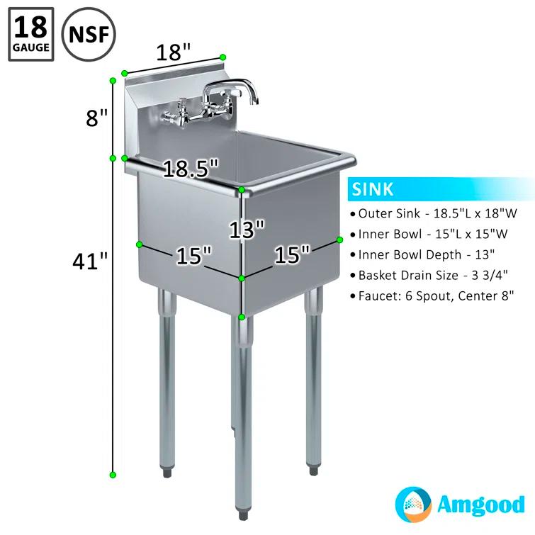 18 in. x 18.5 in. Stainless Steel UtilitySink With 15 in. x 15 in. x 13 in. Bowl and Faucet