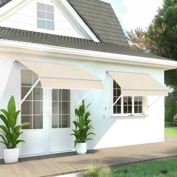 MCombo Polyester Cover Patio Window Awning, Manual Retractable Sunshade Canopy