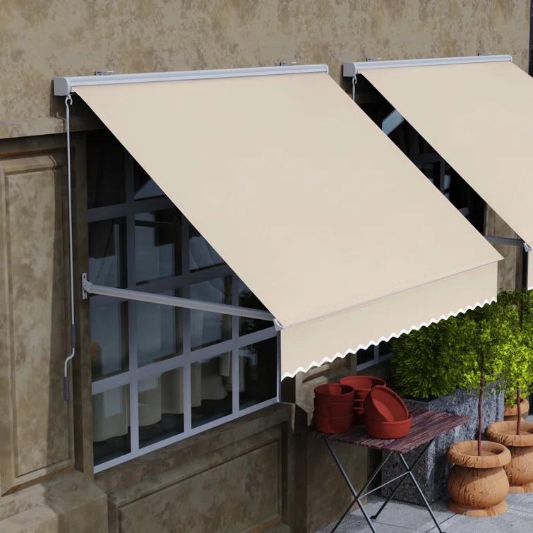 MCombo Polyester Cover Patio Window Awning, Manual Retractable Sunshade Canopy