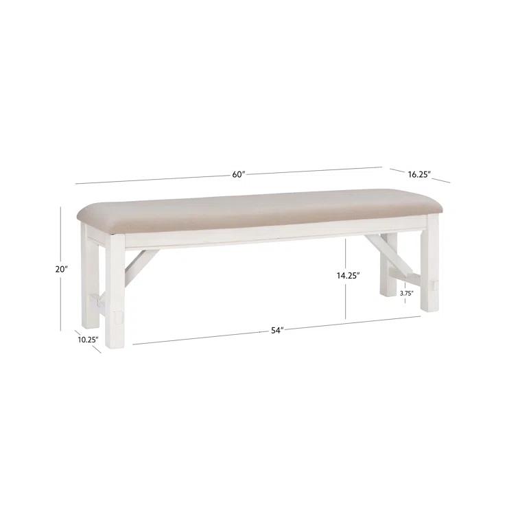 Gigi 60" Solid Wood and Upholstered Farmhouse Dining Bench