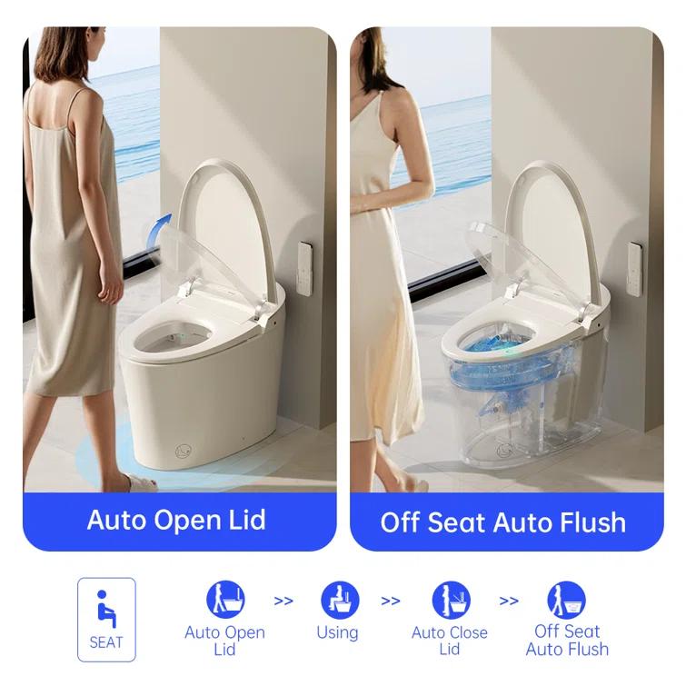 EPLO Smart Toilet Bidet – Auto Open/Close, 1000g MaP Flush Score, Auto Urinal Flush for Men, ADA Compliant Comfort Height, Built-in Tank, Heated Seat, Moving Dryer, Elongated Design, Blackout Flush