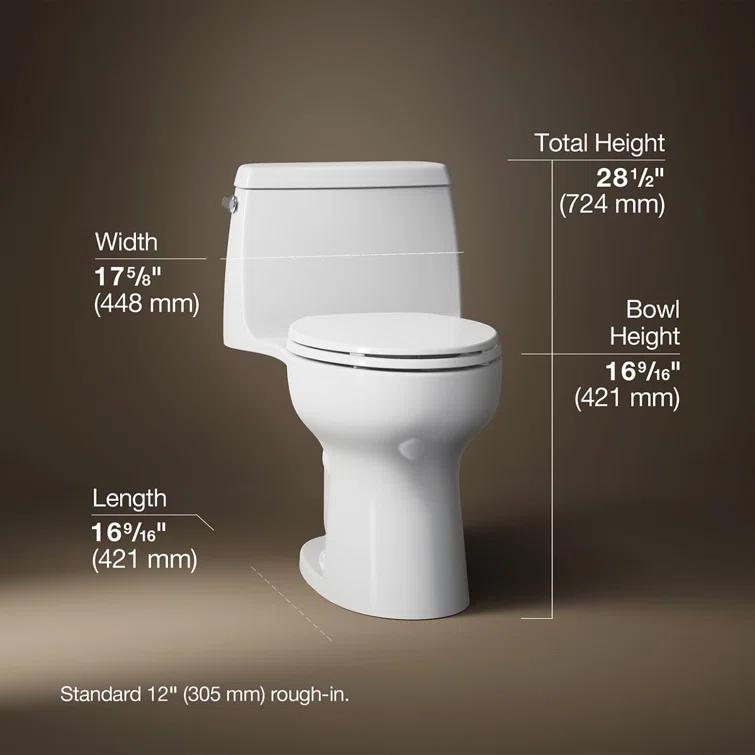 Kohler Santa Rosa Comfort Height One-Piece Compact Elongated 1.28 Gpf Toilet With Revolution 360 Swirl Flushing Technology And Continuousclean St K-30812-0