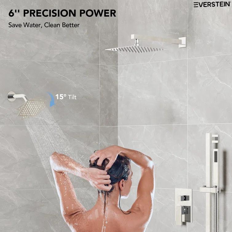 EVERSTEIN DualJetSpa 10-Inch High-Pressure Rainfall Shower Faucet with Handheld Spray, Wall Mount Dual Showerheads System with Slide Bar and Rough-in Valve SFS-1059-CH10