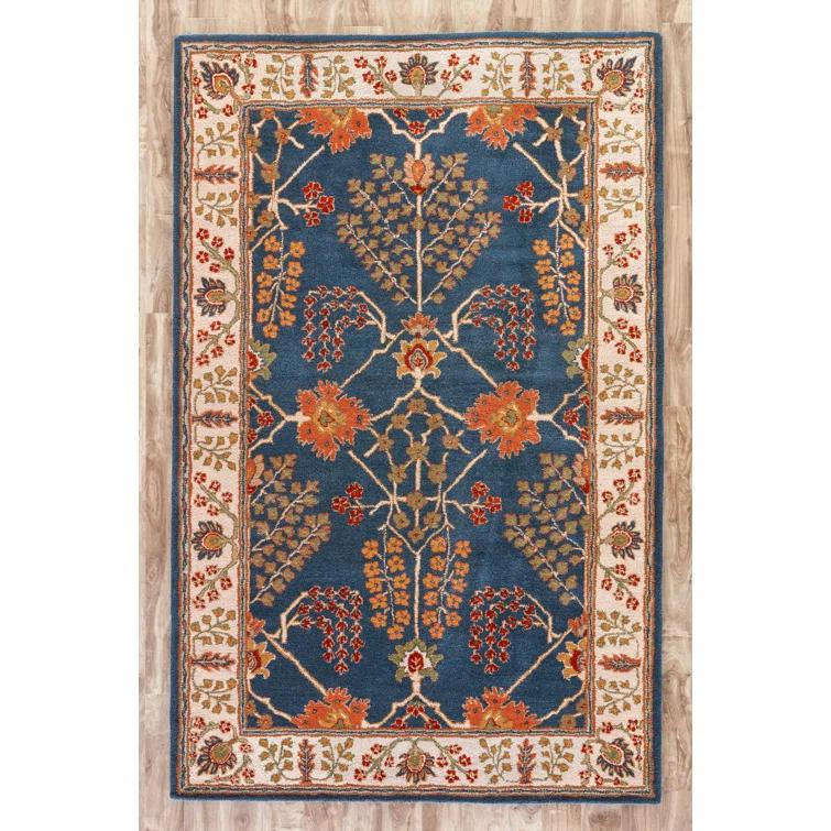 Poeme Wool Area Rug in Dark Blue/Cream/Orange