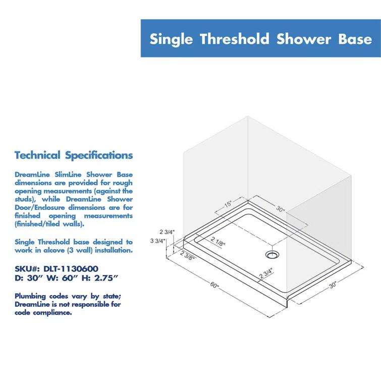 SlimLine 60" x 34" Single Threshold Shower Base