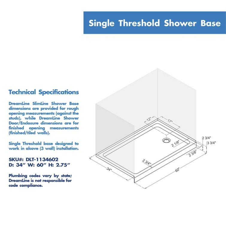 SlimLine 60" x 34" Single Threshold Shower Base