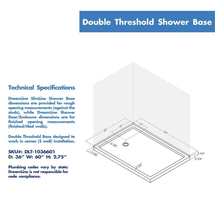 SlimLine 48" x 34" Double Threshold Shower Base