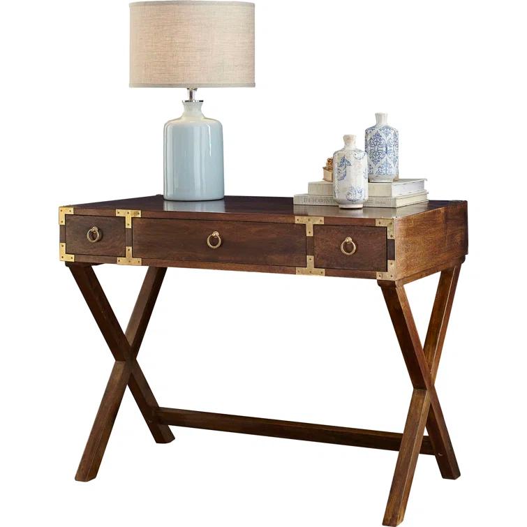 Brown Solid and MDF Wood Writing Desk with Filing Cabinet