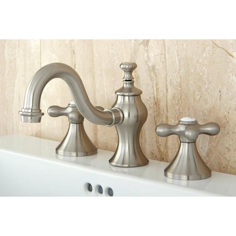 Kingston Brass Vintage Two-Handle 3-Hole Deck Mount Widespread Bathroom Faucet with Brass Pop-Up Drain