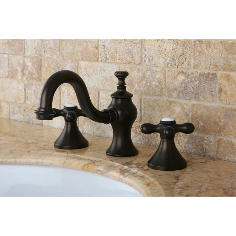 Kingston Brass Vintage Two-Handle 3-Hole Deck Mount Widespread Bathroom Faucet with Brass Pop-Up Drain