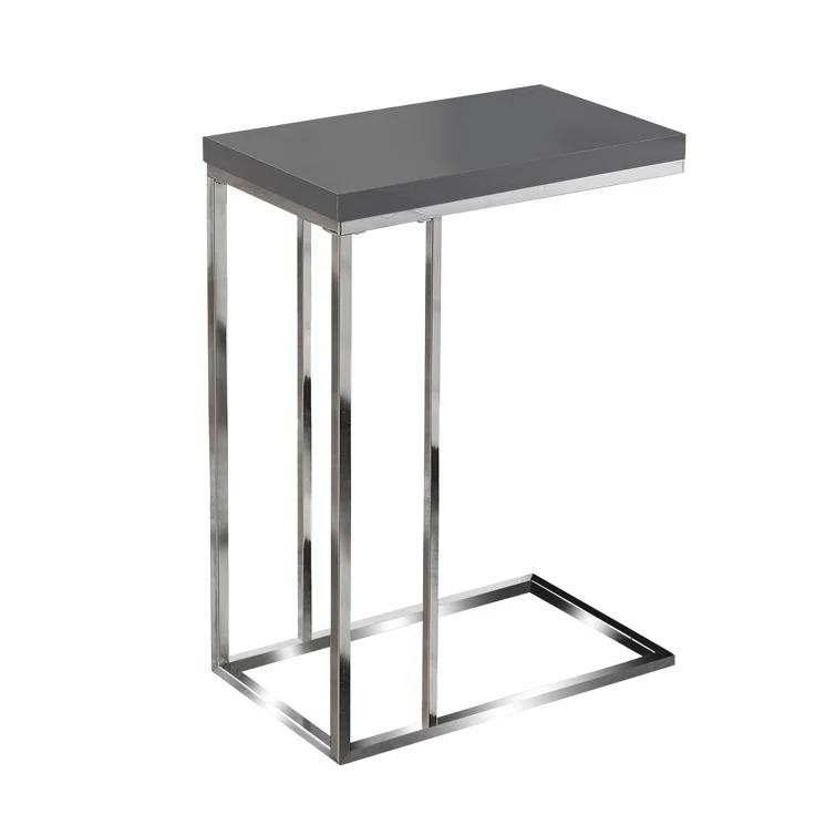 Mickael Accent Table C-shaped, End, Side, Snack, Living Room, Bedroom, Metal, Laminate, Glossy Grey, Chrome