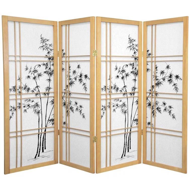 Oriental Furniture 4 ft. Tall Bamboo Tree Shoji Screen - Natural - 4 Panel