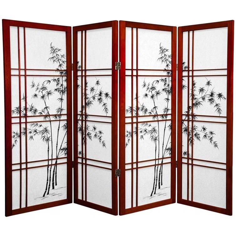 Oriental Furniture 4 ft. Tall Bamboo Tree Shoji Screen - Rosewood - 4 Panel