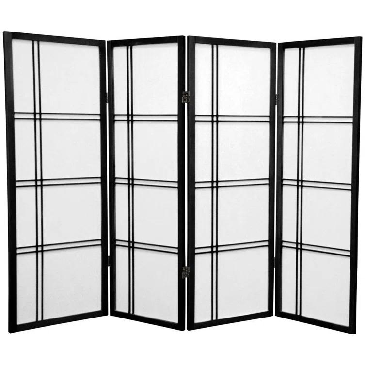 4 ft. Short Double Cross Shoji Screen - Black - 4 Panels