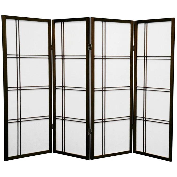 4 ft. Short Double Cross Shoji Screen - Walnut - 4 Panels