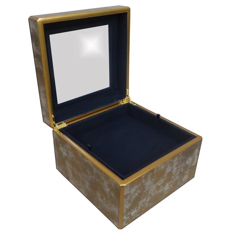 Arcadia Home Handmade Reverse Painted Mirror Square Box in Antique Gold and Silver