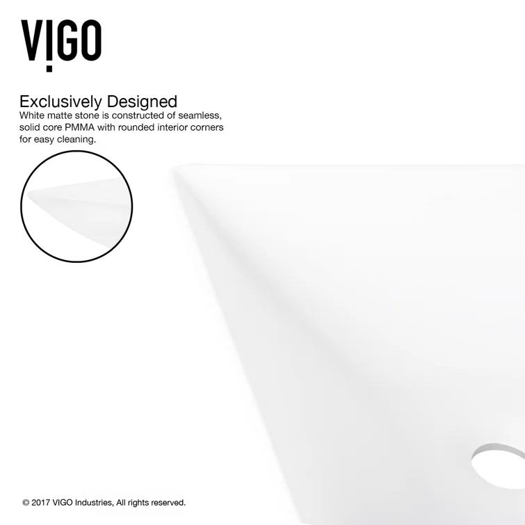 VIGO VG04004 Hibiscus 16" L x 16" W x 5" HMatte Stone White Handmade Square Vessel Bathroom Sink