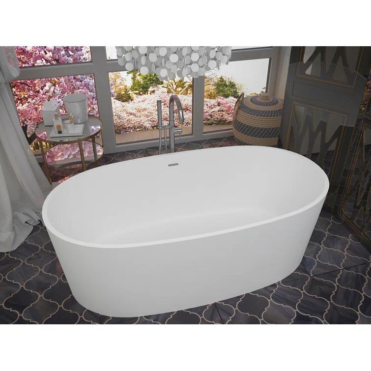 Roccia 62'' x 32'' Freestanding Soaking Solid Surface Bathtub