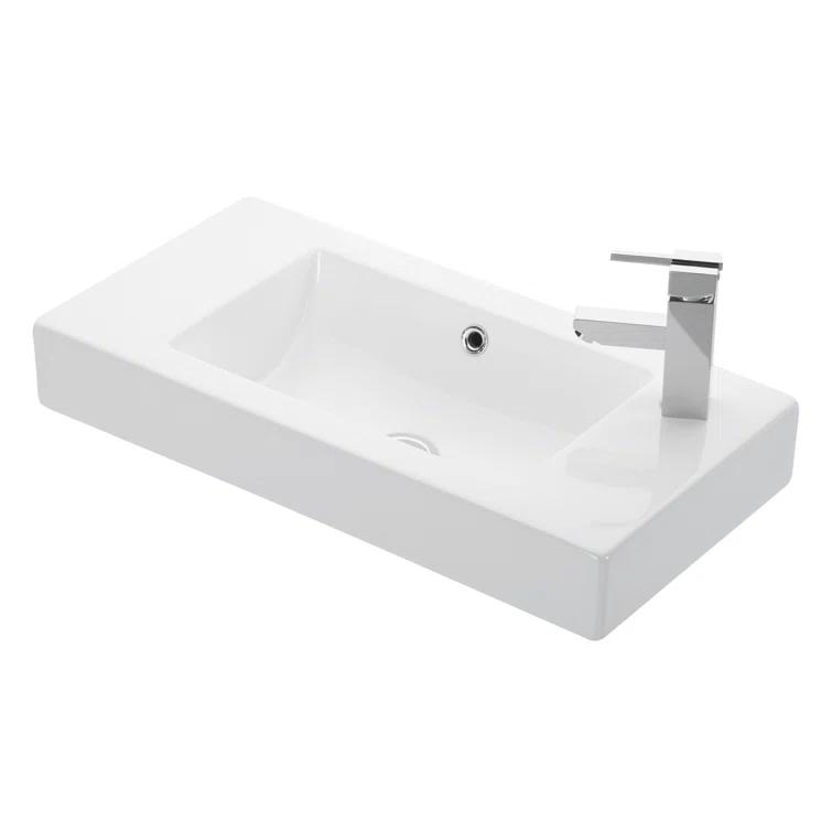 WS Bath Collections Minimal Ceramic 14.2'' White Ceramic Rectangular Bathroom Sink with Overflow