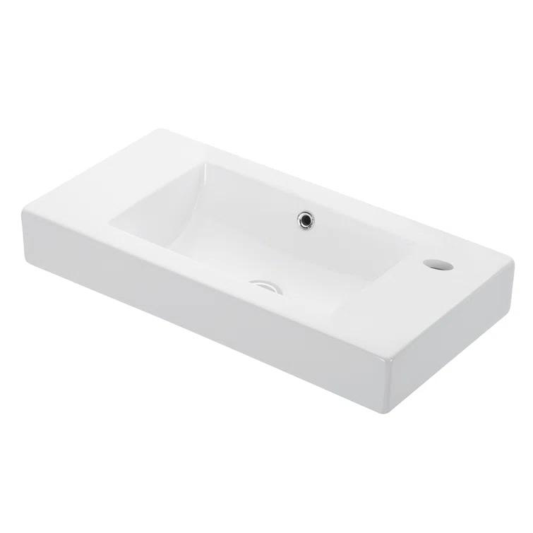 WS Bath Collections Minimal Ceramic 14.2'' White Ceramic Rectangular Bathroom Sink with Overflow