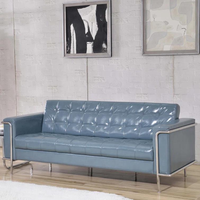 Inbox Zero HERCULES Lesley Series Contemporary LeatherSoft Double Stitch Detail Sofa with Encasing Frame