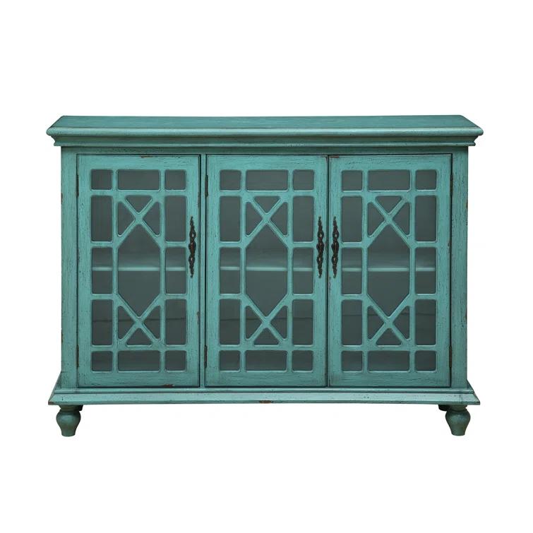 Bayberry Blue Traditional 3-Door Glass Media Credenza