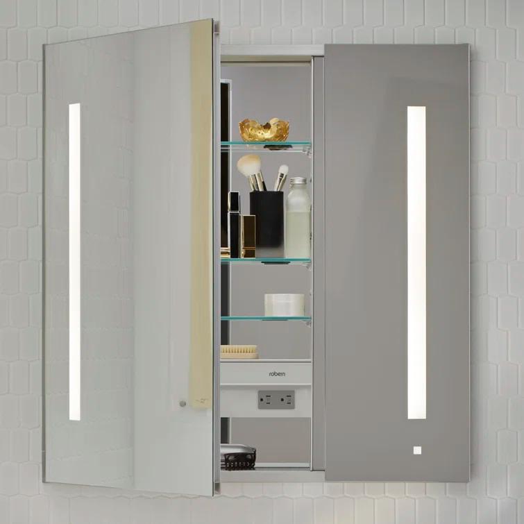 Robern AC3640D4P2LA AiO Recessed Framed Medicine Cabinet with 3 Adjustable Shelves and LED Lighting