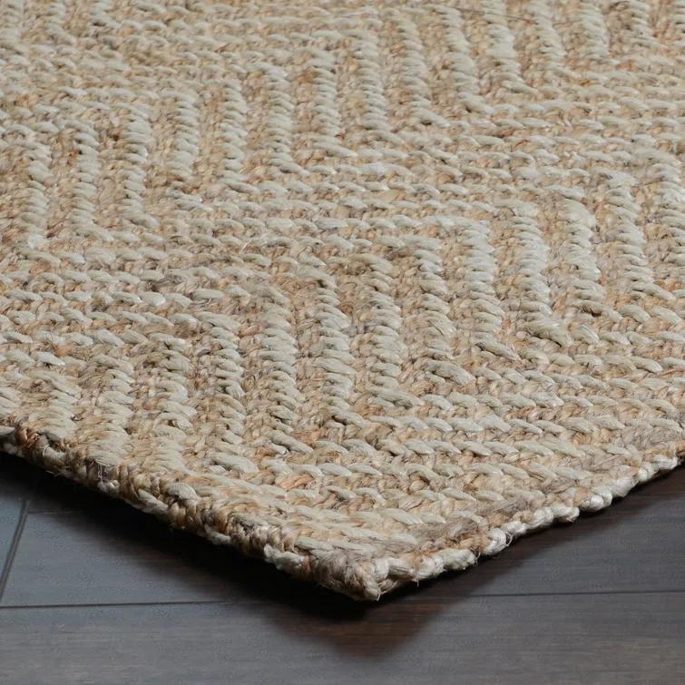 Handmade Ivory Wool Herringbone Rectangular 8' x 10' Rug