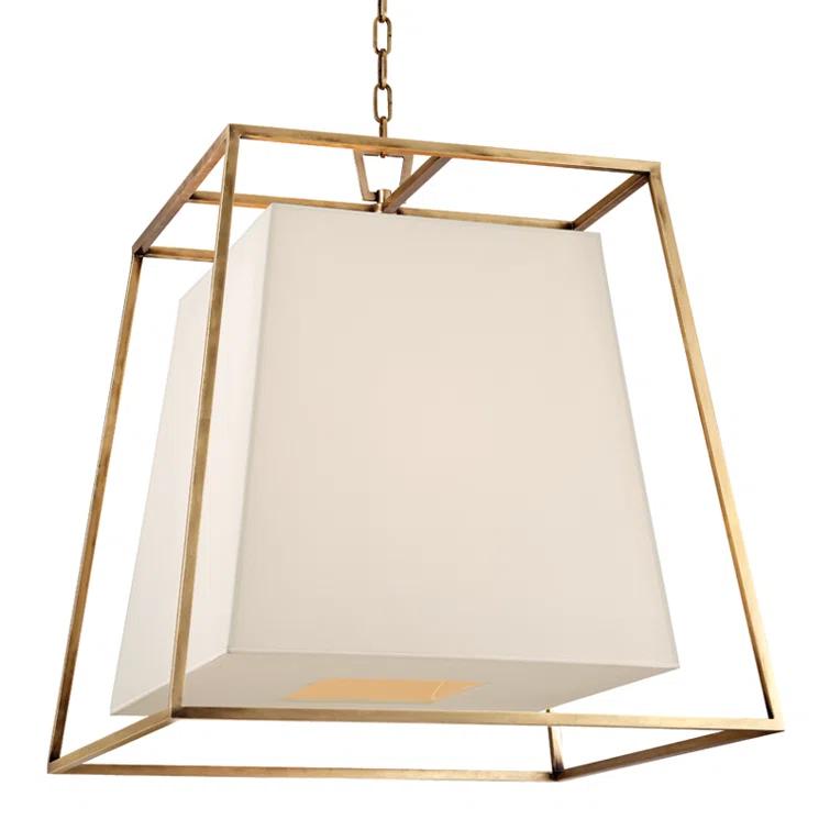 Elegant Aged Brass 6-Light Chandelier with White Faux Silk Shade