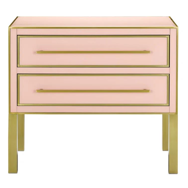 Arden Silver Peony 2-Drawer Nightstand with Satin Brass Trim