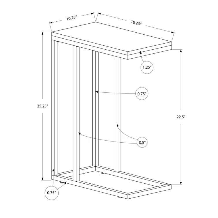 Mickael Accent Table C-shaped, End, Side, Snack, Living Room, Bedroom, Metal, Laminate, Glossy Grey, Chrome