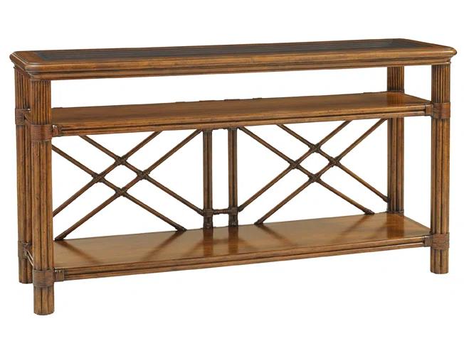 Bali Hai Tropical Brown Hardwood & Glass Console with Storage