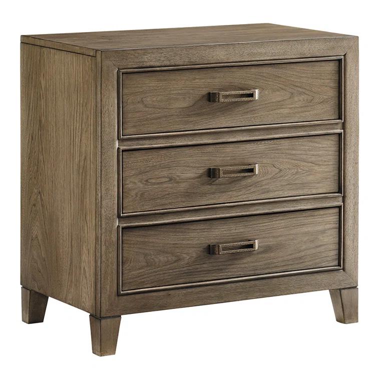 Gray Brown Transitional 3-Drawer Nightstand