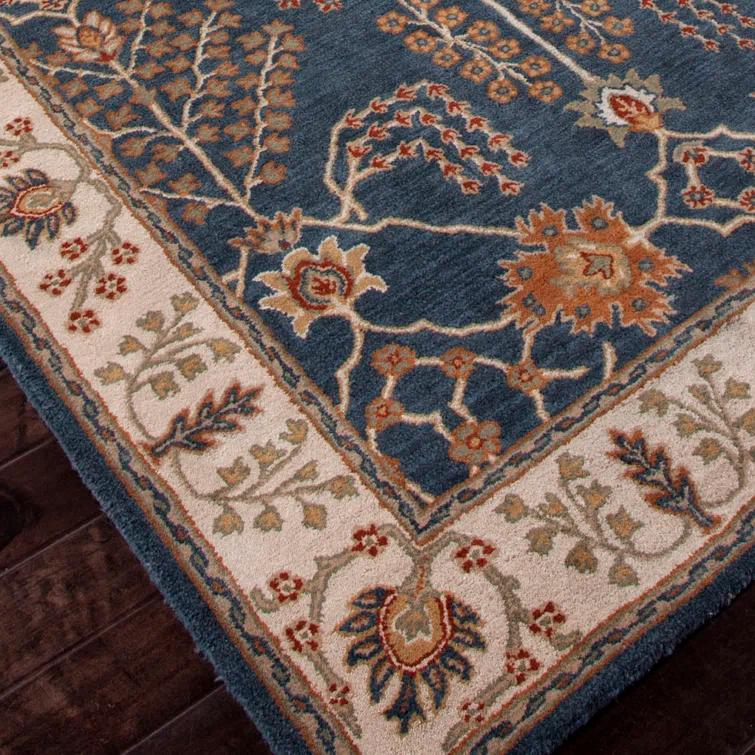 Poeme Wool Area Rug in Dark Blue/Cream/Orange