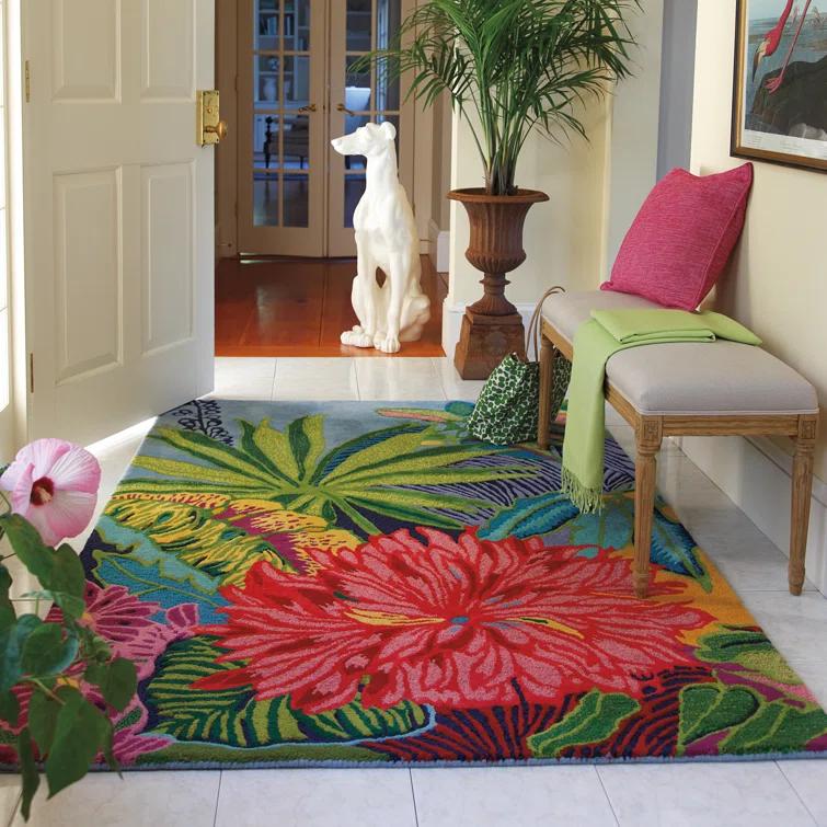Florals Captiva Handmade Tufted Wool Green/Red/Blue Area Rug