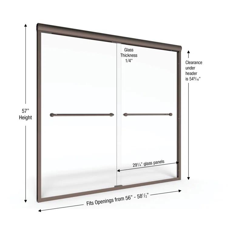 Infinity 29.25" W x 57" H Bypass Semi- Frameless Tub Door