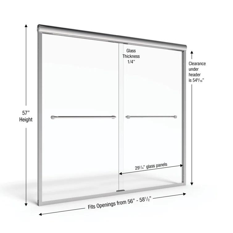 Infinity 29.25" W x 57" H Bypass Semi- Frameless Tub Door
